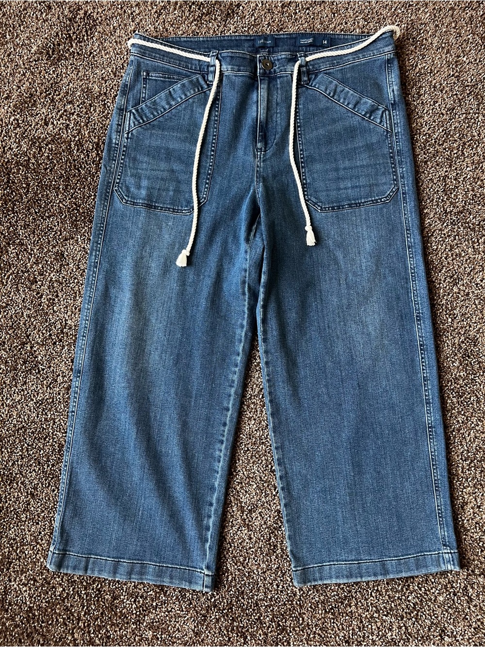 J. Jill Blue Wide-Leg Cropped Jeans with Drawstring Waist
